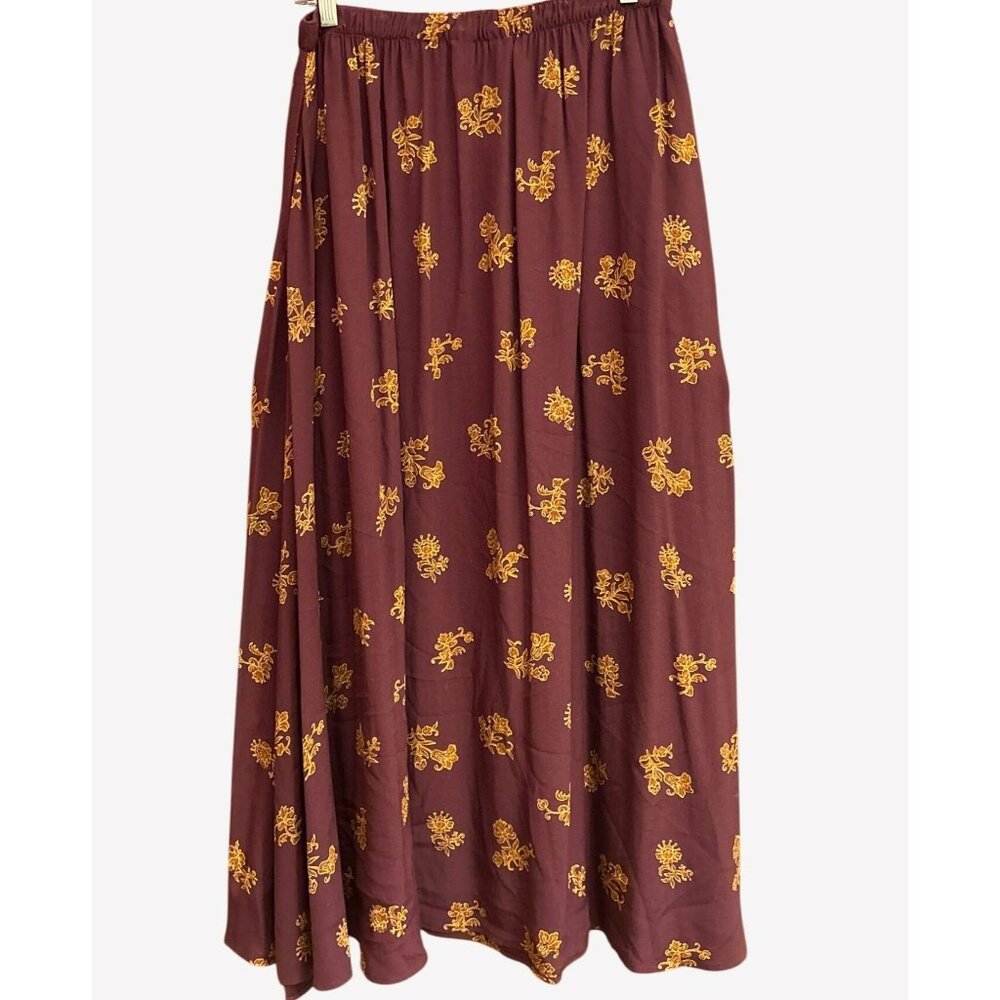 Vintage Jessica Tierney Maxi Maroon Floral Skirt Size 14 Cottagecore Prairie